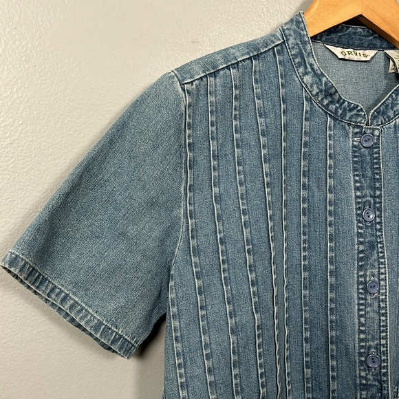Orvis Denim Shirt Dress With Pleated Accent Top, Pockets, Womens Size 12 - Picture 5 of 15